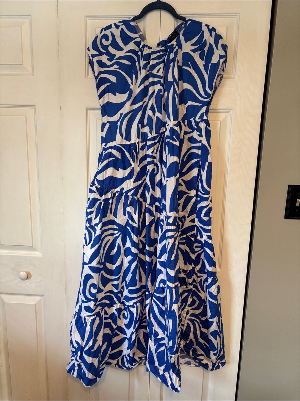 1. State Blue and White Abstract Print Maxi Dress